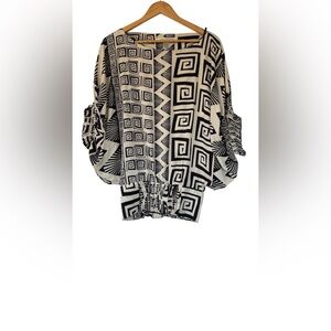 Diane von Furstenberg monochrome geometric motif printed silk blouse